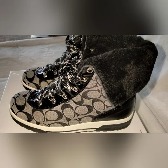 Coach Signature Patterned Black and Grey Tailor Hiking Boots Size 7.5 - Picture 6 of 12